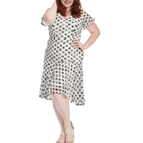 SANGRIA Ruffled Hem Lace Polka Dot Dress - Picture 3 of 7